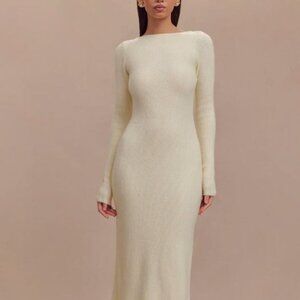 Meshki Emily Long Sleeve Knit Maxi Dress - Ivory Marle - Small